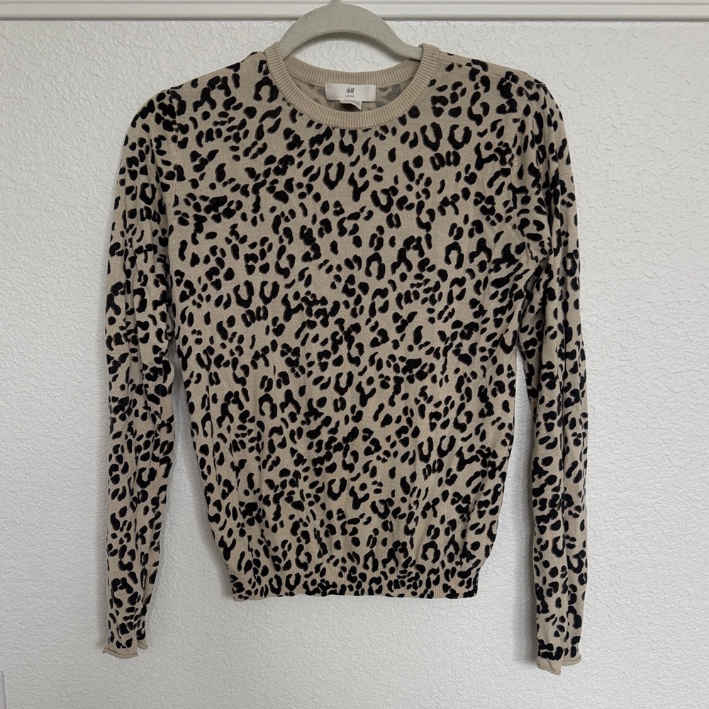 H&M Black and Cream Animal Print Top
